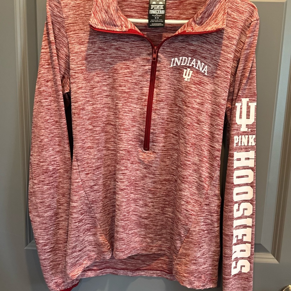 Indiana University Pink Half-Zip Pullover - Maroon Heather